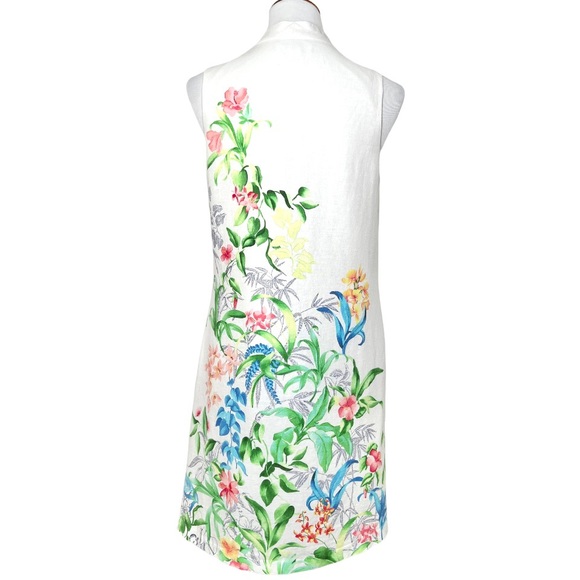 SOLD-Tommy Bahama Linen Blend White Floral Print Sleeveless Tunic Dress - Picture 6 of 11